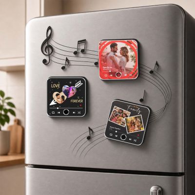 Personalized Romantic Music Player Fridge Magnet with Built in Speaker – Customized Photo Refrigerator Magnet Love Forever Gift for Anniversary, Couple, Husband, Wife